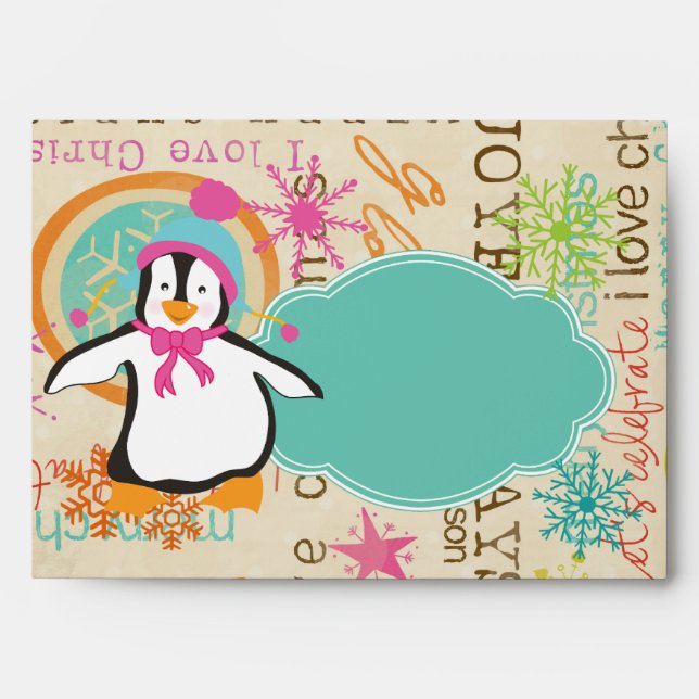 Typography and Penguins Christmas Envelope (Front)
