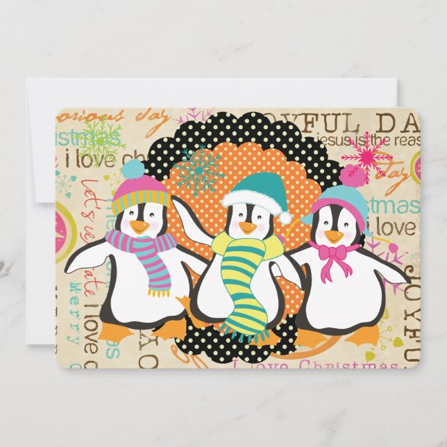 Typography and Penguins Christmas Holiday Card (Front)