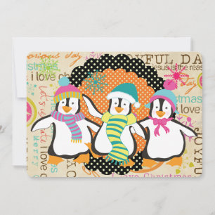Typography and Penguins Christmas Holiday Card