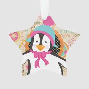 Typography and Penguins Holiday Acrylic Ornament