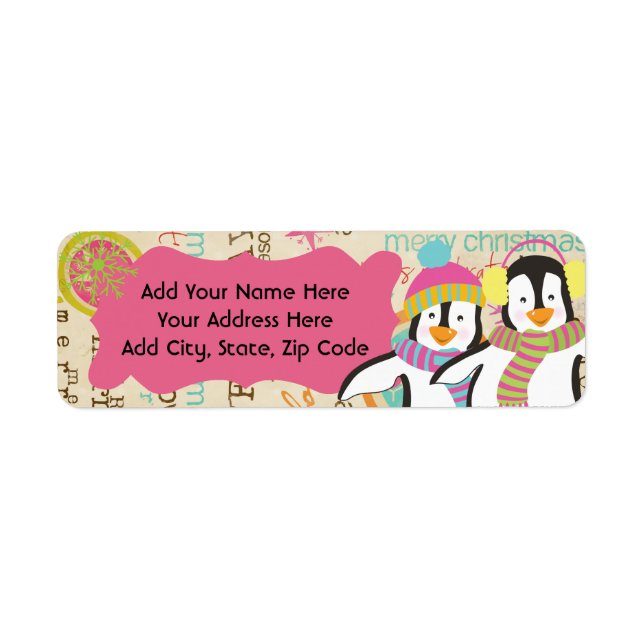 Typography and Penguins Whimsical Address Labels (Front)