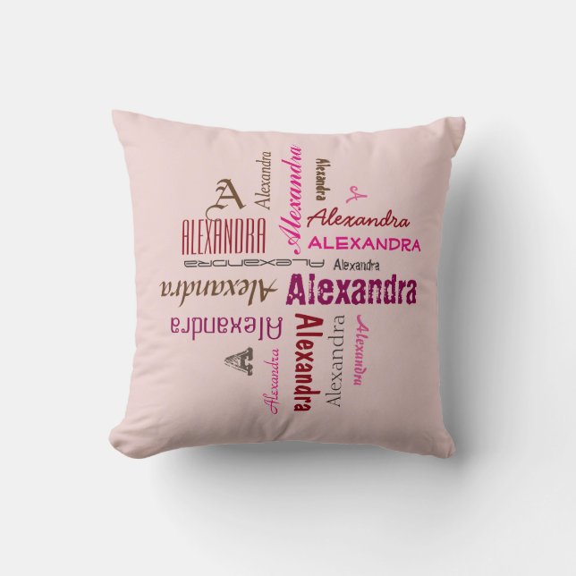 Typography any Personal Name Collage any Colour Throw Pillow (Front)