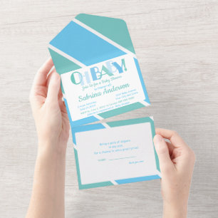 Typography Baby Shower Dancing Letters Oh Baby  All In One Invitation