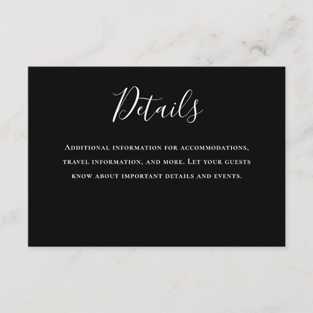 Typography Black Wedding Details Enclosure Card (Front)