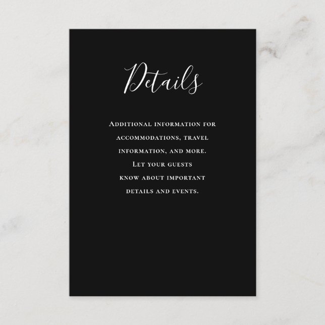Typography Black Wedding Details Enclosure Card (Front)