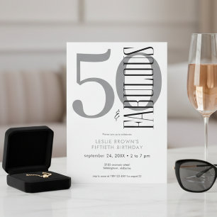 Typography Black White Fifty Fabulous Birthday Invitation