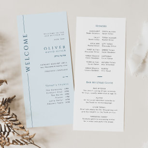 Typography Blue Bar Mitzvah Program Card Timeline