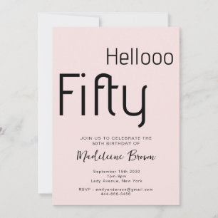Typography Blush Pink Modern 50th Birthday Invitation