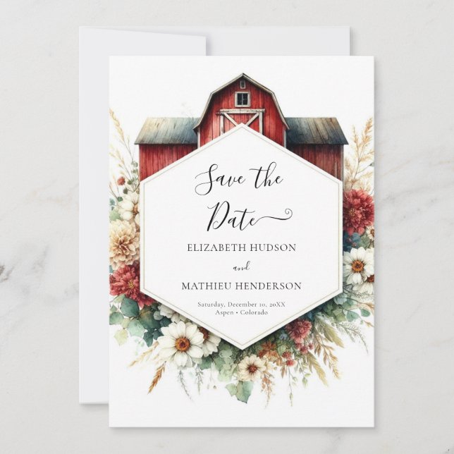 Typography Boho Barnyard Wedding Save The Date (Front)