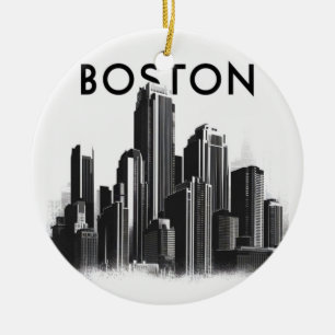Typography Boston City Skyline, Boston City Ceramic Ornament