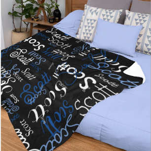 Typography Calligraphy Name allover black Fleece Blanket