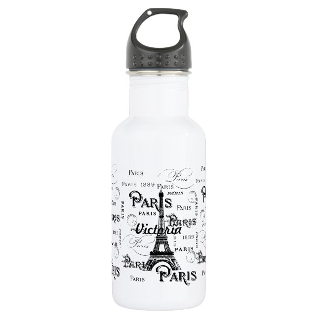 Typography Calligraphy Paris France Eiffel Tower 532 Ml Water Bottle (Front)