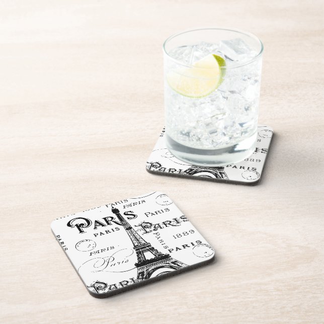 Typography Calligraphy Paris France Eiffel Tower Coaster (Right Side)