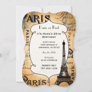 Typography Calligraphy Paris France Eiffel Tower Invitation