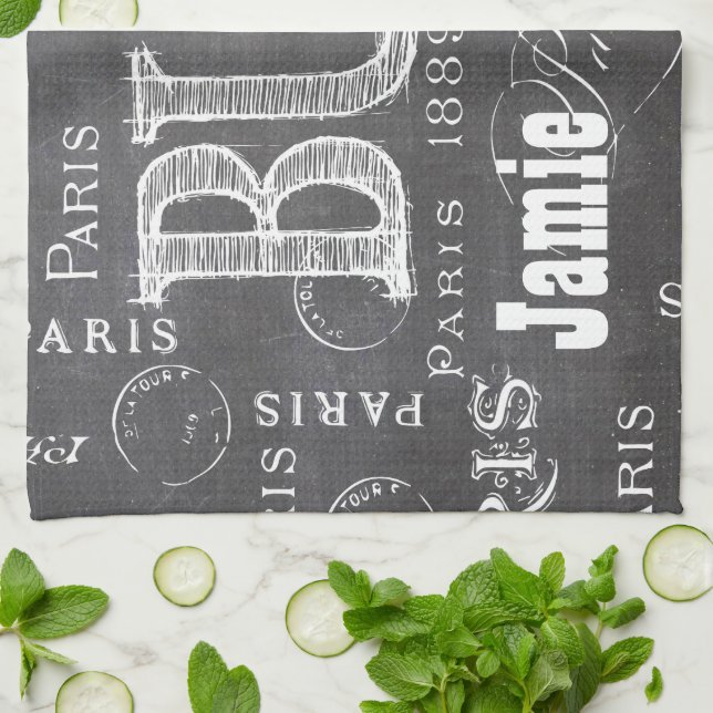 Typography Calligraphy Paris France Eiffel Tower Kitchen Towel (Folded)