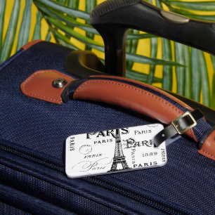Typography Calligraphy Paris France Eiffel Tower Luggage Tag