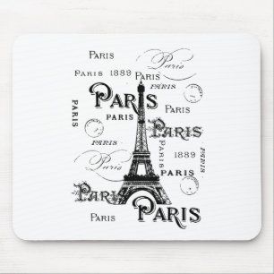 Typography Calligraphy Paris France Eiffel Tower Mouse Pad