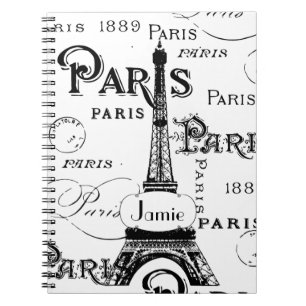 Typography Calligraphy Paris France Eiffel Tower Notebook