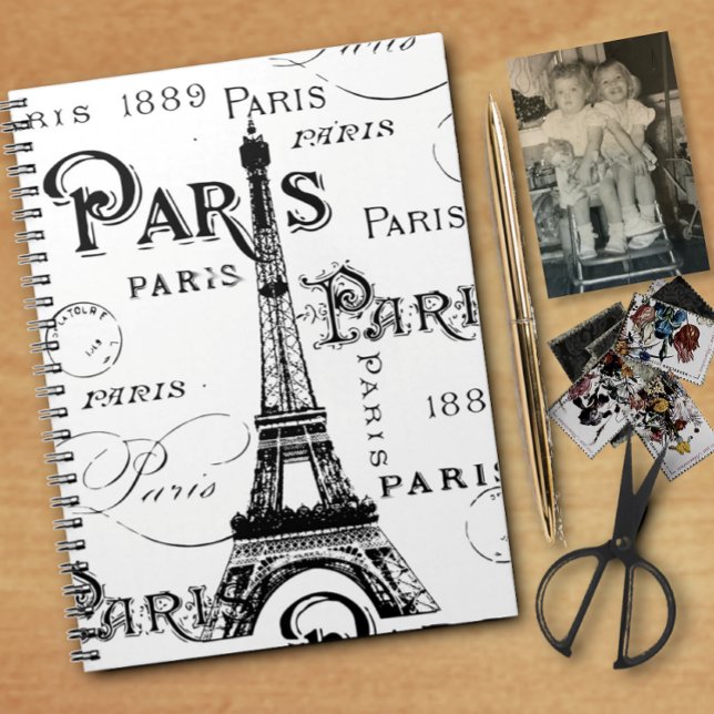 Typography Calligraphy Paris France Eiffel Tower Notebook (Creator Uploaded)