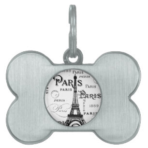 Typography Calligraphy Paris France Eiffel Tower Pet Name Tag