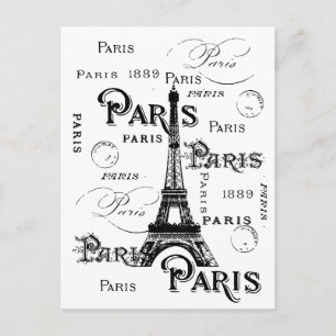 Typography Calligraphy Paris France Eiffel Tower Postcard