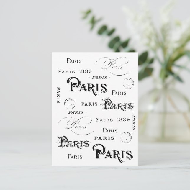 Typography Calligraphy Paris France Eiffel Tower Postcard (Standing Front)