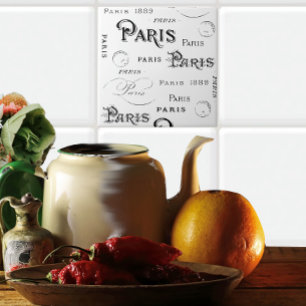 Typography Calligraphy Paris France Eiffel Tower Tile