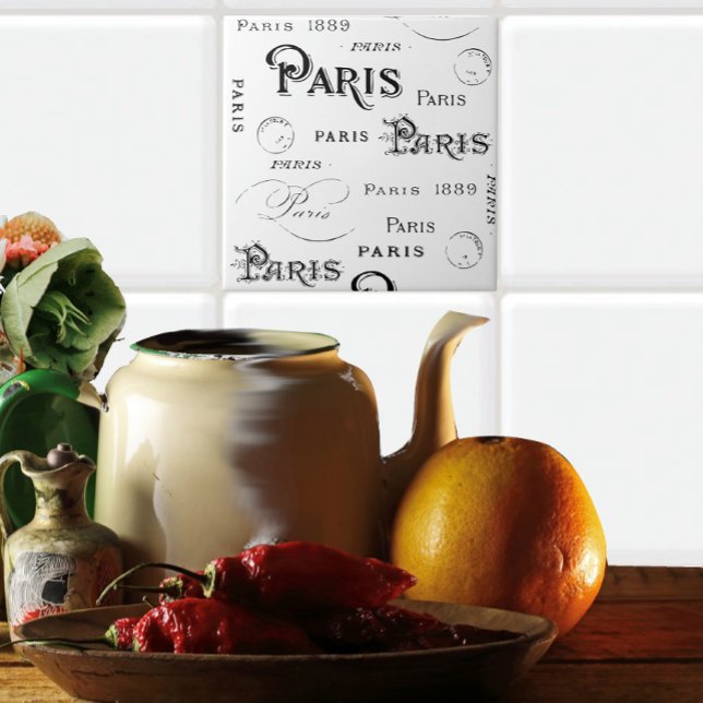 Typography Calligraphy Paris France Eiffel Tower Tile (Creator Uploaded)