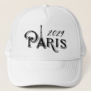 Typography Calligraphy Paris France Eiffel Tower Trucker Hat