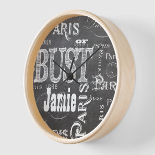 Typography Calligraphy Paris France Eiffel Tower Wall Clock