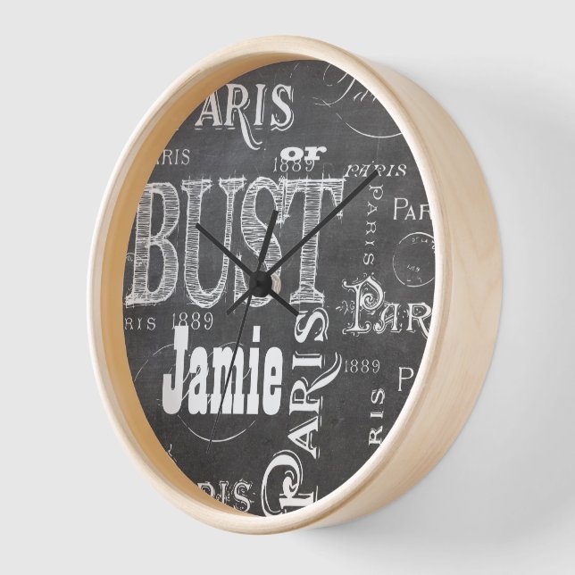 Typography Calligraphy Paris France Eiffel Tower Wall Clock (Angle)