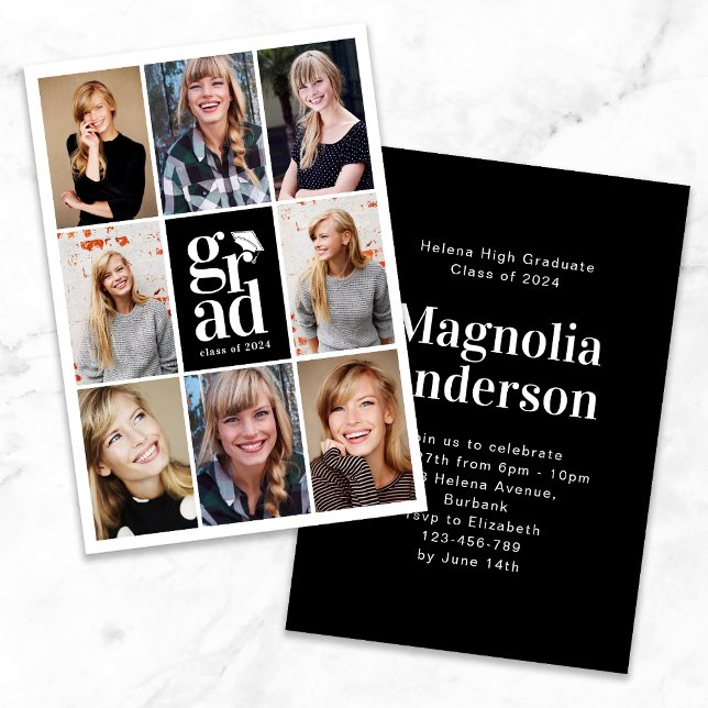 Typography Cap Photo Grid Graduation Invitation (Creator Uploaded)