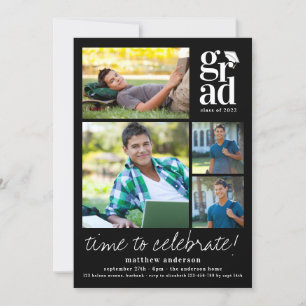Typography Cap Photos Graduation Invitation