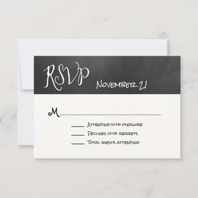 Typography Chalk Board Wedding RSVP Card (Front)