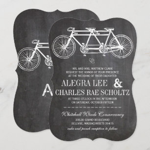 Typography Chalkboard Retro Bicycle Built for Two Invitation