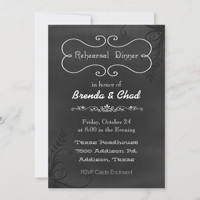 Typography Chalkboard Wedding Rehearsal Dinner Invitation (Front)