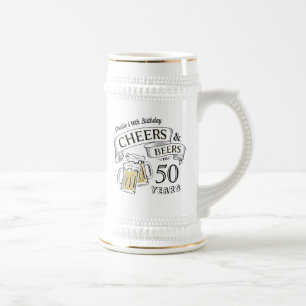 Typography Cheers And Beers Any Age Birthday Beer Stein