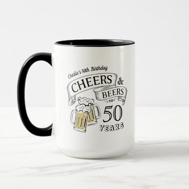 Typography Cheers And Beers Any Age Birthday Coffe Mug (Left)