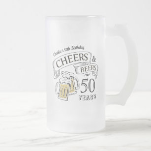 Typography Cheers And Beers Any Age Birthday Frosted Glass Beer Mug