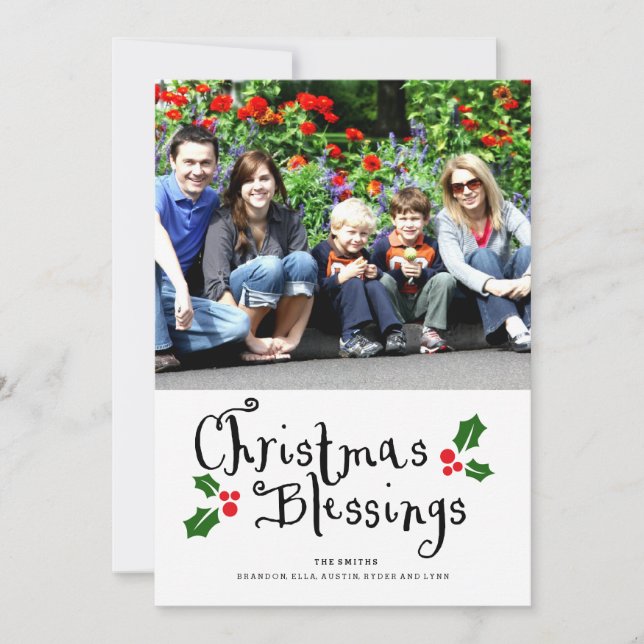 Typography Christmas Blessings Holiday Photocard Card (Front)