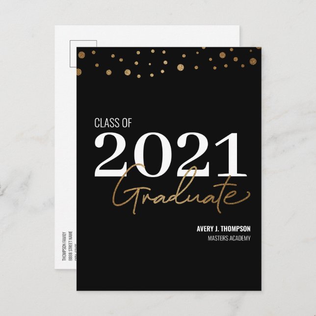 Typography Class of 2021 Graduate Personalized Announcement Postcard (Front/Back)