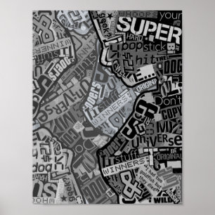 Typography Collage Black & White Newspaper Print