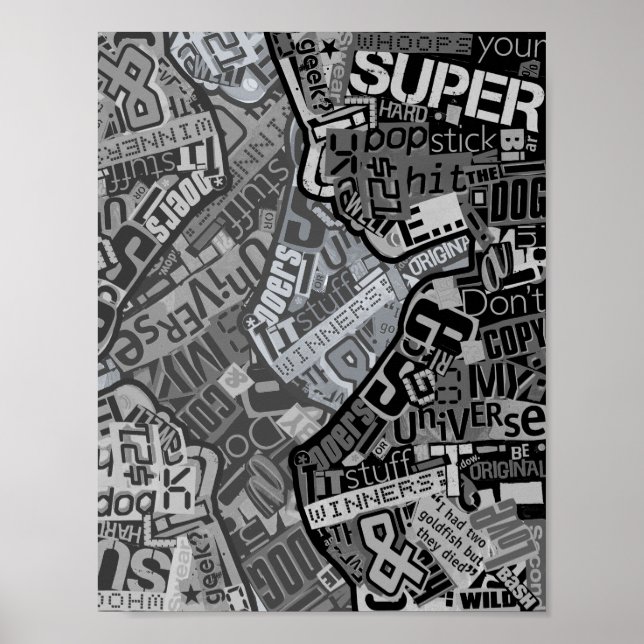 Typography Collage Black & White Newspaper Print (Front)