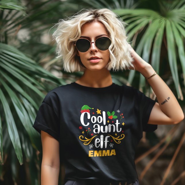 Typography Cool Aunt Elf Fun Family Matching T-Shirt (Creator Uploaded)