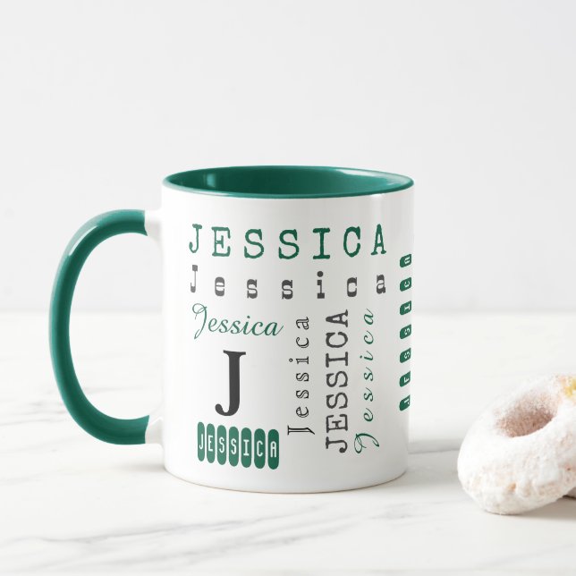 Typography Custom Repeating Name & Monogram Mug (With Donut)