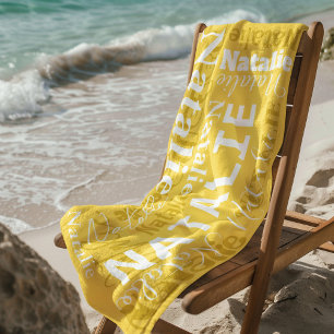 Typography Custom Text Monogram Signature Yellow Beach Towel