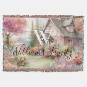 Typography Fall Cottage Floral Watercolor  Throw B Blanket