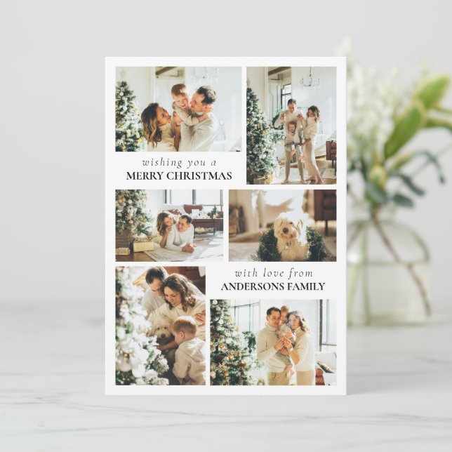 Typography Family Photo Collage Christmas Card (Standing Front)