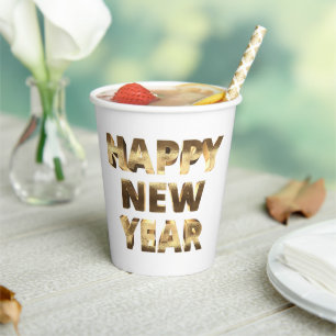 Typography Faux Gold Lettering Happy New Year Paper Cups
