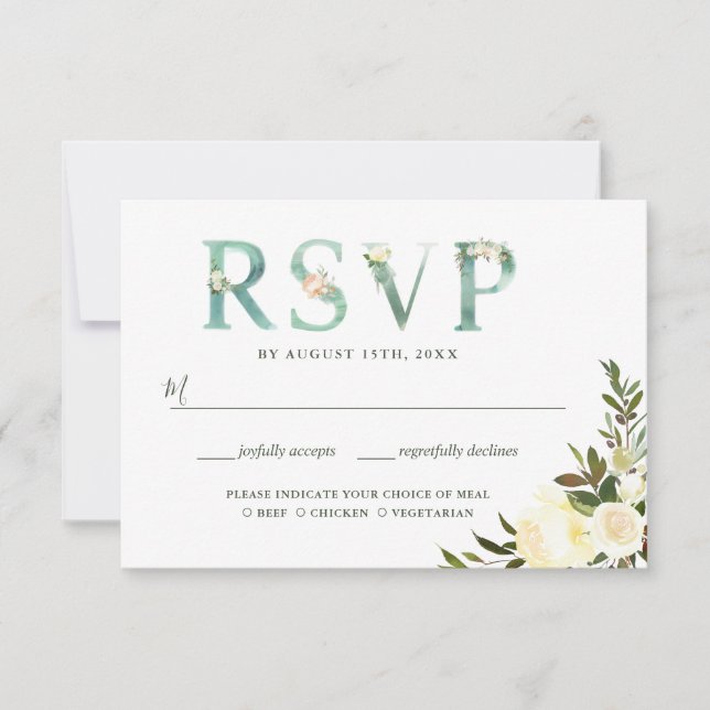 Typography Floral Greenery Watercolor RSVP (Front)
